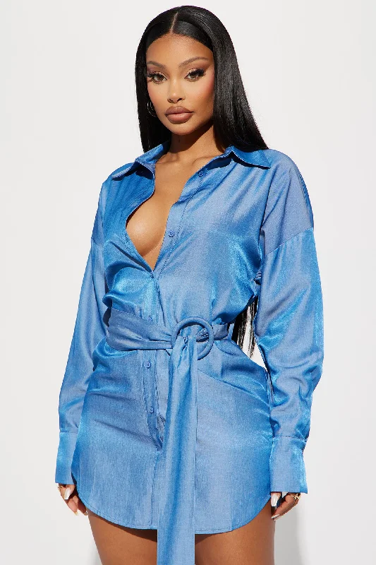 Amina Mini Shirt Dress - Blue