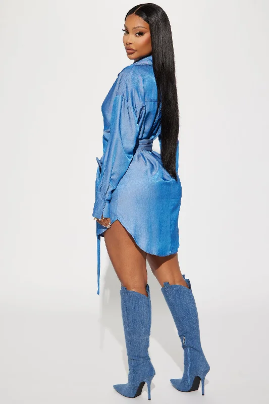 Amina Mini Shirt Dress - Blue