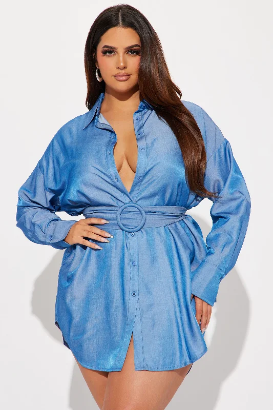 Amina Mini Shirt Dress - Blue