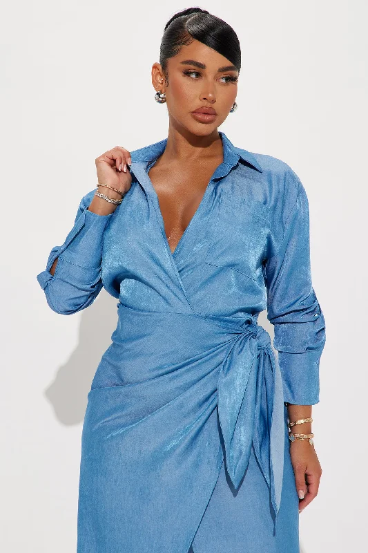 Business Classy Maxi Shirt Dress - Blue