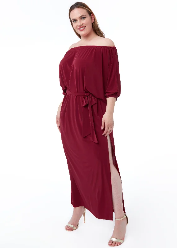 Goddiva Plus Off The Shoulder Multiway Maxi Dress With Slit