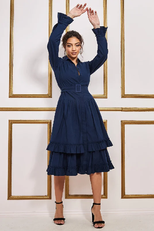 City Goddess Tiered Shirt Dress With Belt