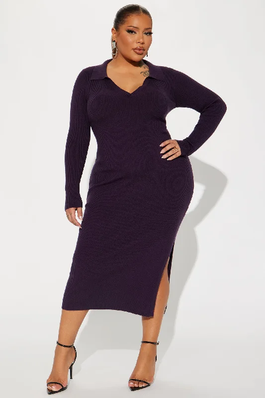 Corporate Comfort Sweater Midi Dress - Purple