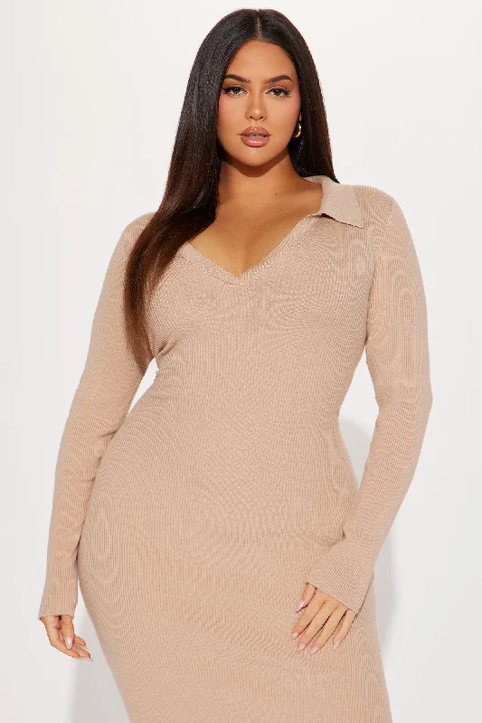 Corporate Comfort Sweater Midi Dress - Taupe