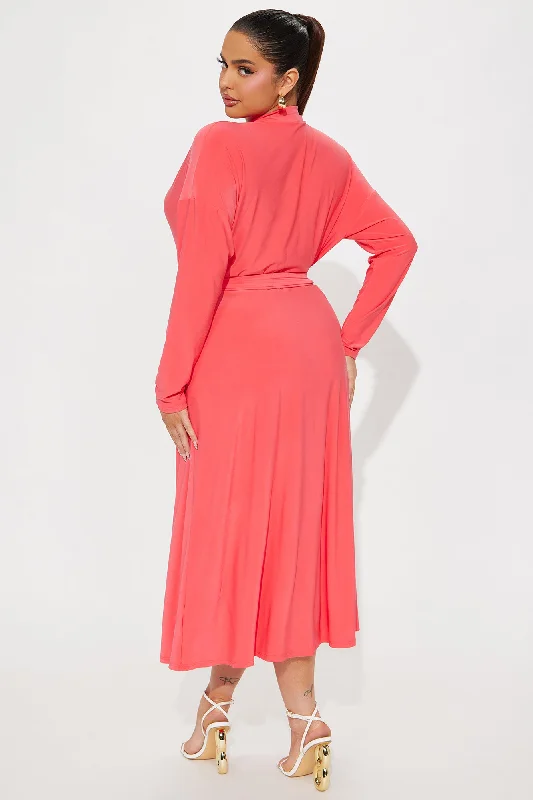 Elena Button Up Midi Dress - Coral