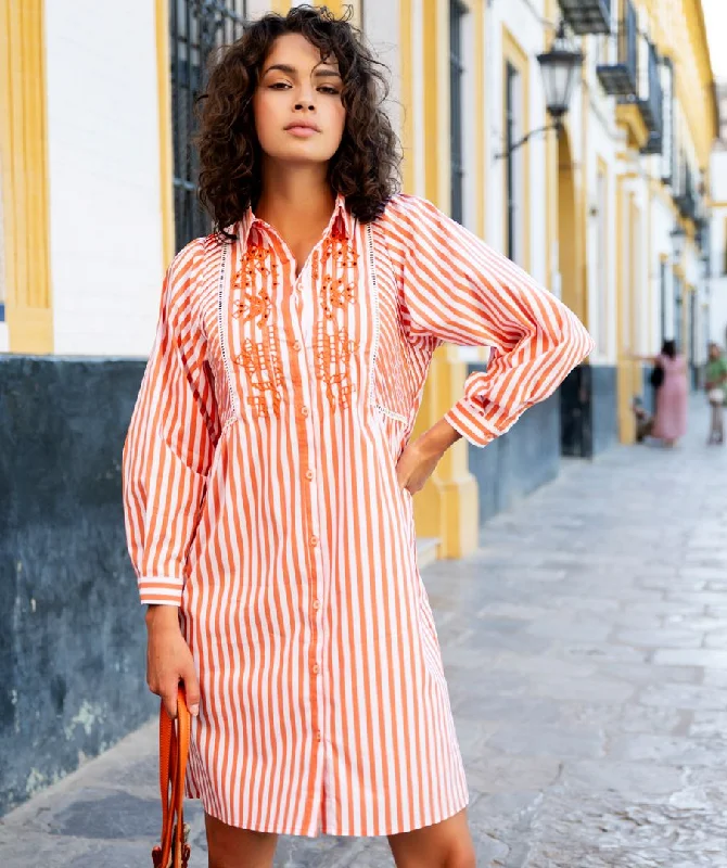 Esqualo Candy Striped Embroidery Dress