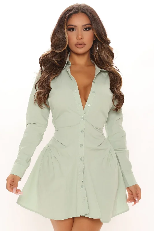 Friday Feels Shirt Dress - Sage