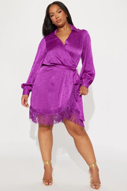 Greece With You Satin Mini Dress - Purple