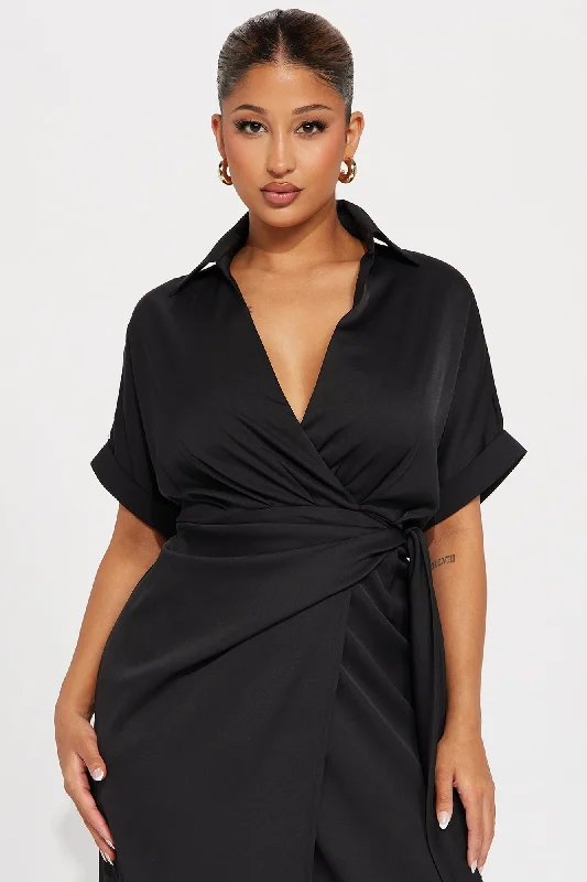 Lucy Midi Wrap Dress - Black