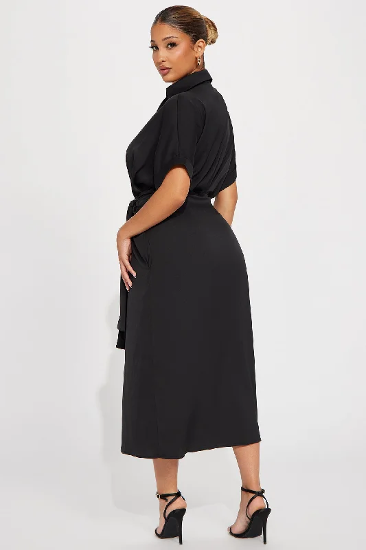 Lucy Midi Wrap Dress - Black