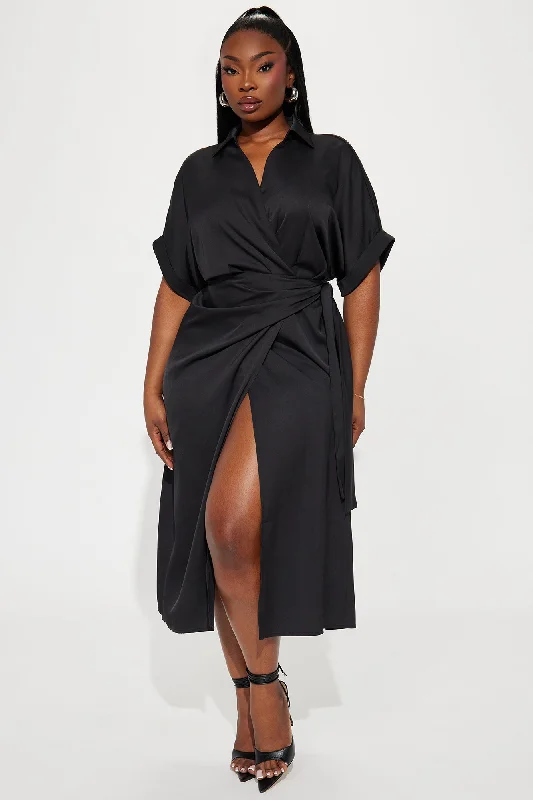 Lucy Midi Wrap Dress - Black