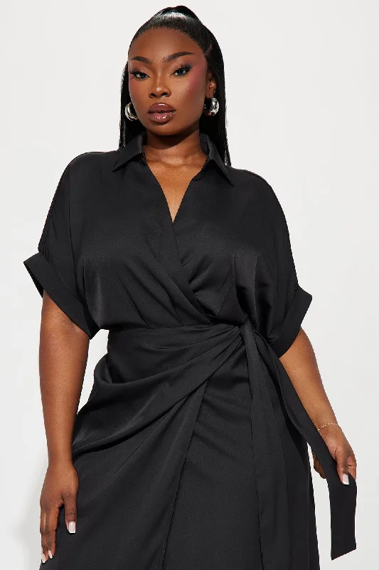 Lucy Midi Wrap Dress - Black