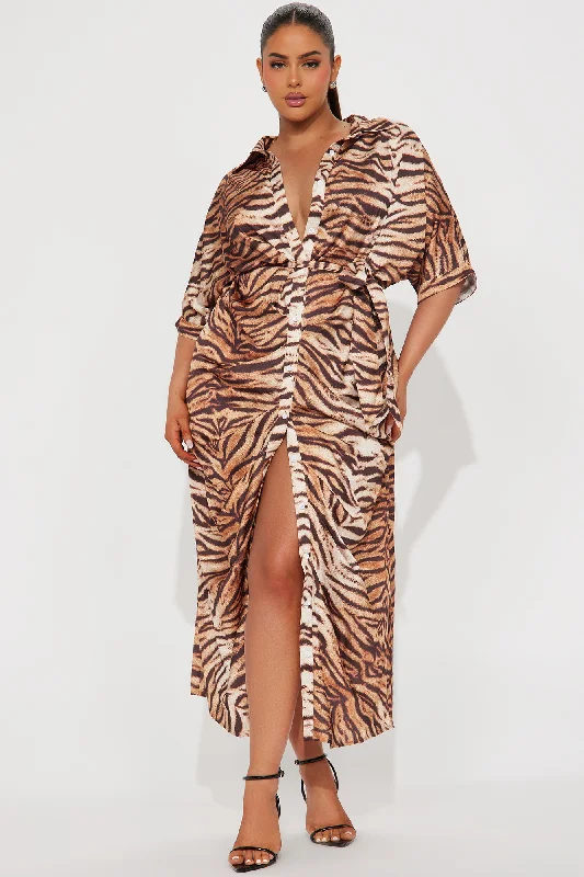 Maddie Maxi Shirt Dress - Tan/Multi