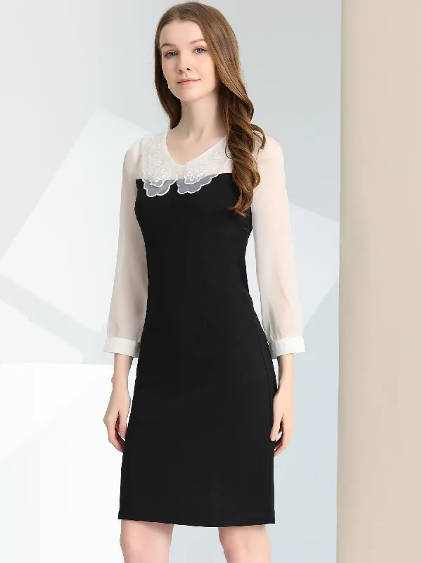 Christmas Party Sheer Chiffon Panel Pater Pan Collar Dress