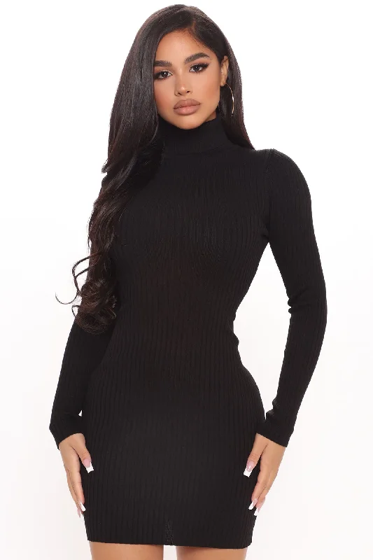 Ready For Knit Sweater Mini Dress - Black