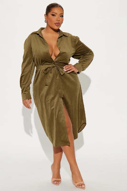 Sunny Mornings Corduroy Midi Dress - Olive