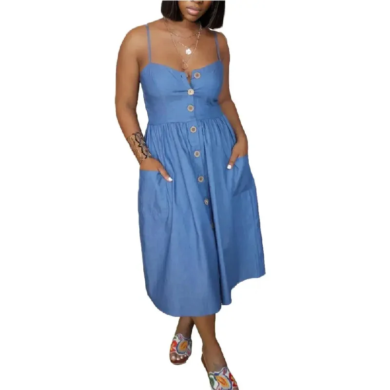 Casual Halter Denim Girls' Sling Dress Sehefashion