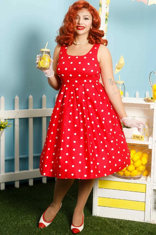 Amanda Polka Dot Swing Dress In Red & White