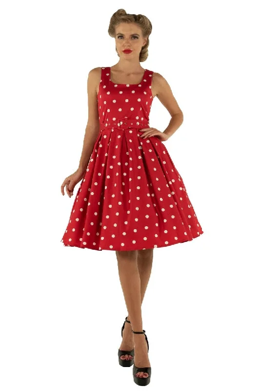 Amanda Polka Dot Swing Dress In Red & White