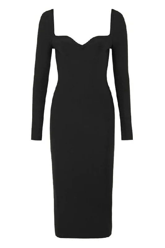 Blanche Long Sleeve Bandage Midi Dress - Classic Black