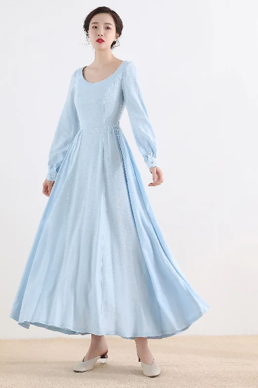 Blue long sleeve bridesmaid dress 2508