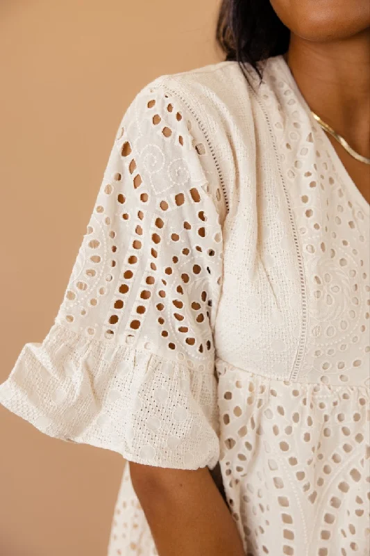 Falling For You Eyelet Dress in Crème