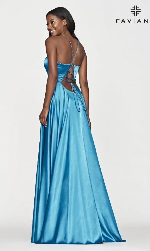 Long A-Line Faviana Formal Prom Dress with Pockets