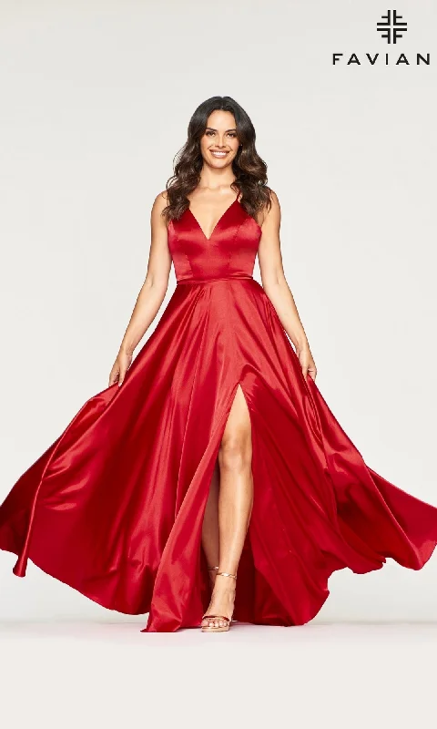 Long A-Line Faviana Formal Prom Dress with Pockets