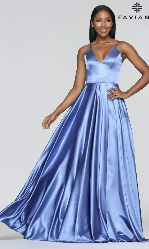 Long A-Line Faviana Formal Prom Dress with Pockets