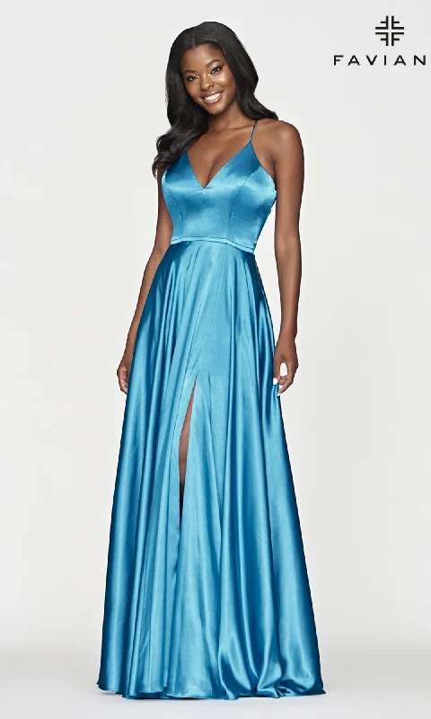 Long A-Line Faviana Formal Prom Dress with Pockets