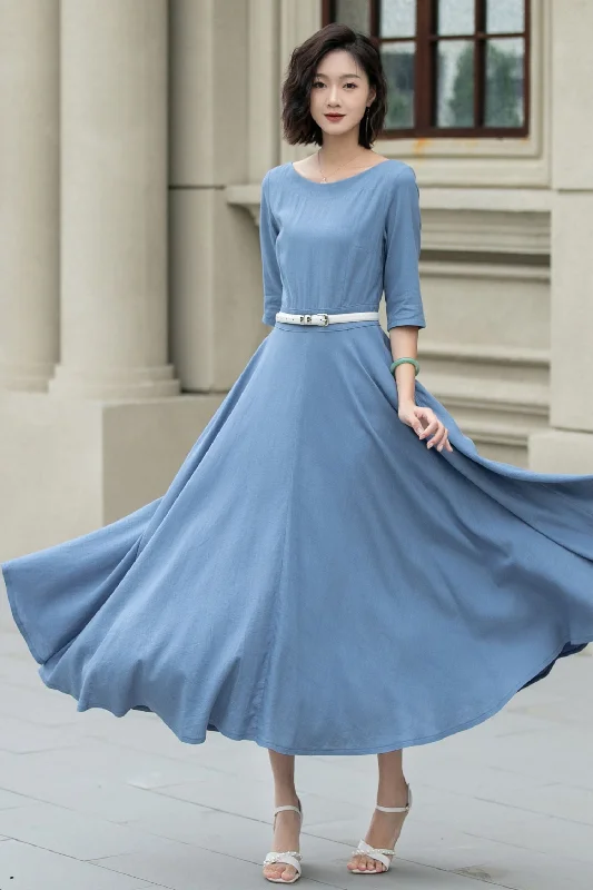 Fit and flare maxi swing linen dress women 5223