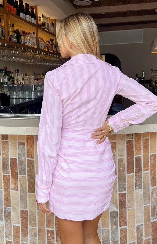 Holly Pink Stripe Tie Up Shirt Mini Dress