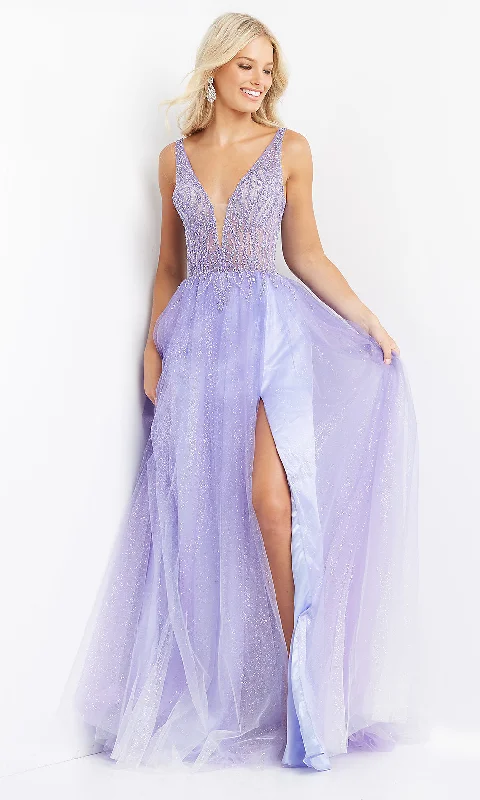 JVN by Jovani Sheer-Bodice Long Purple Ball Gown