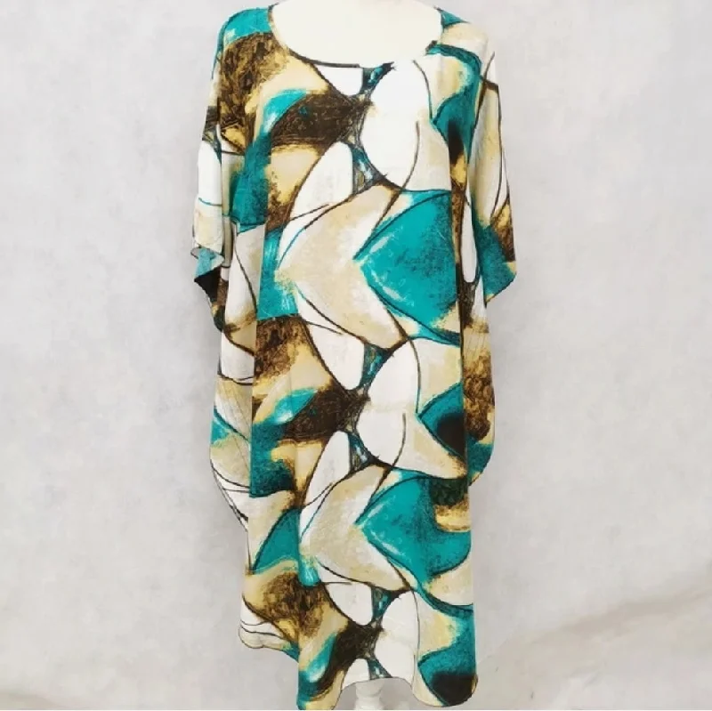 Kaftan Dress Cotton In Green Print.