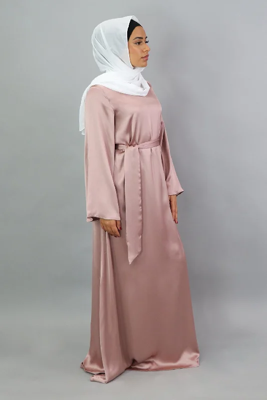 LaMeera Wide Sleeve Satin Dress - Dusty Rose