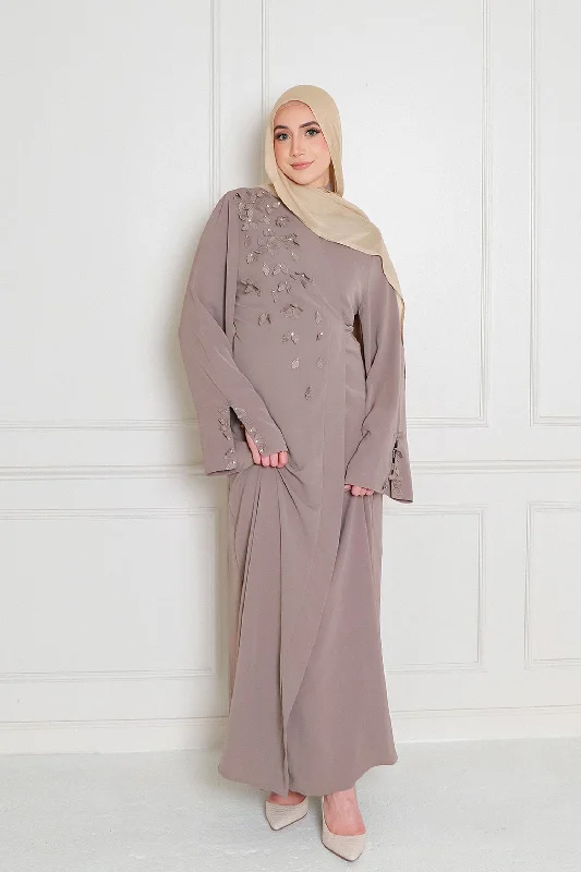 Lilian Embroidery Abaya Set- Taupe