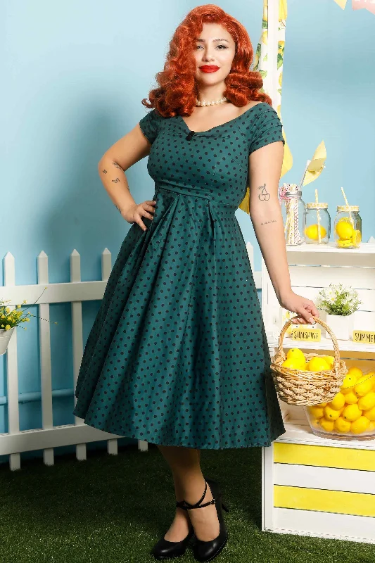 Lily Dark Green/Black Polka Dot Full Circle Dress