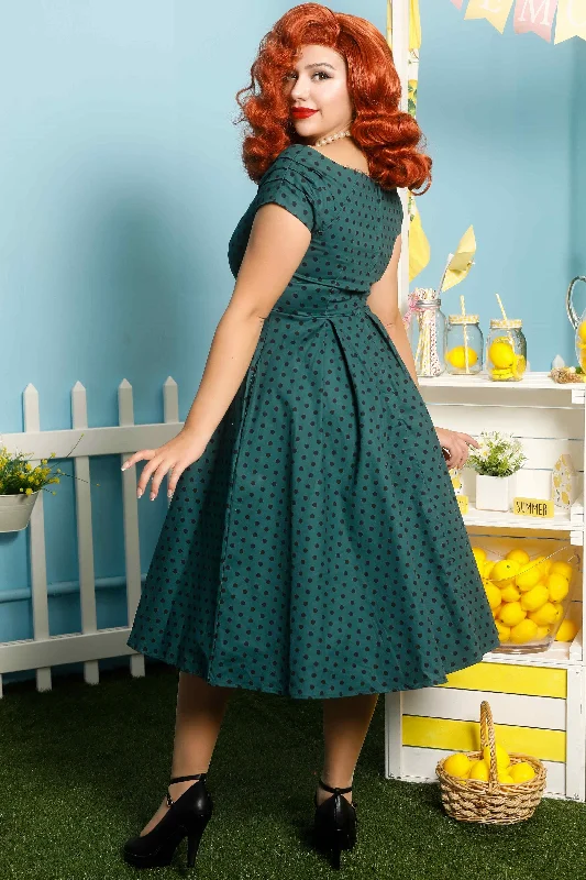 Lily Dark Green/Black Polka Dot Full Circle Dress