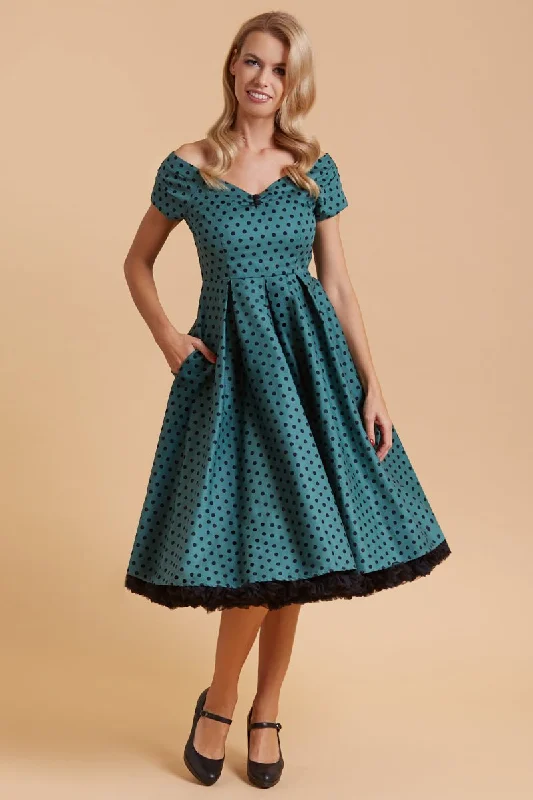 Lily Dark Green/Black Polka Dot Full Circle Dress