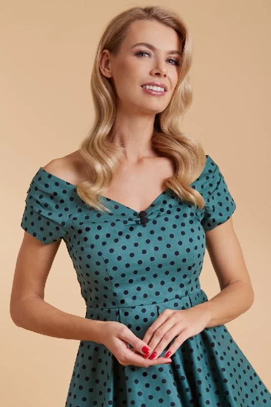 Lily Dark Green/Black Polka Dot Full Circle Dress