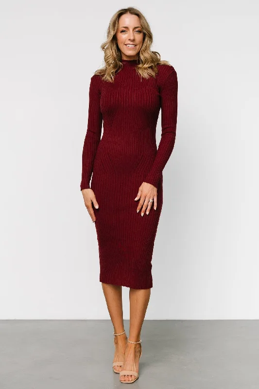 Lindsey Mock Neck Midi Dress | Burgundy