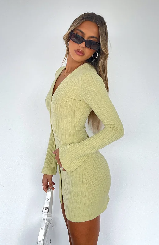 Live In The Moment Long Sleeve Mini Dress Pistachio