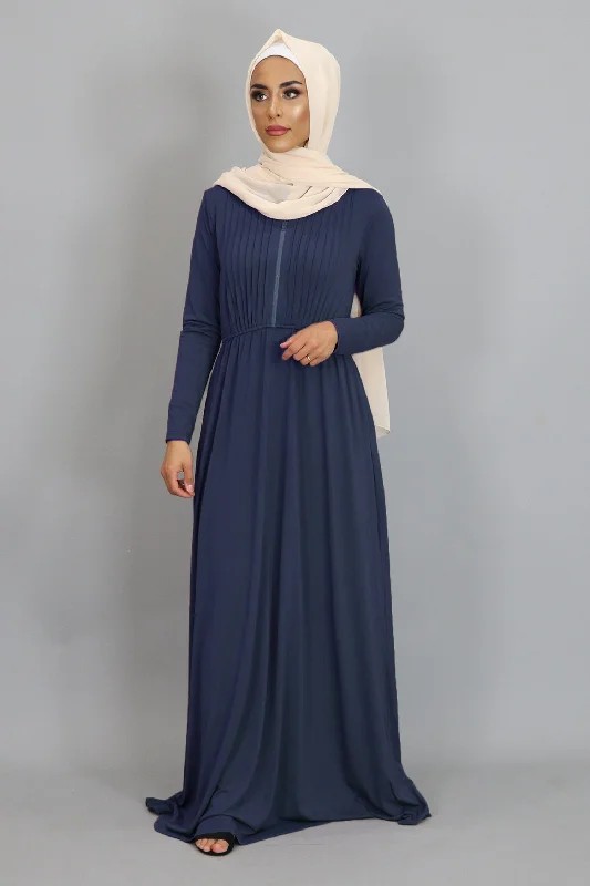 Navy Blue Pleated Spandex Maxi Dress