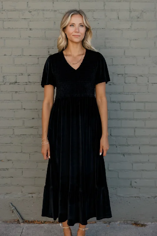 New Moon Flutter Sleeve Velvet Dress