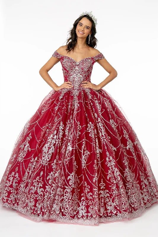 Off Shoulder Glitter Print Ball Gown by Elizabeth K GL2910