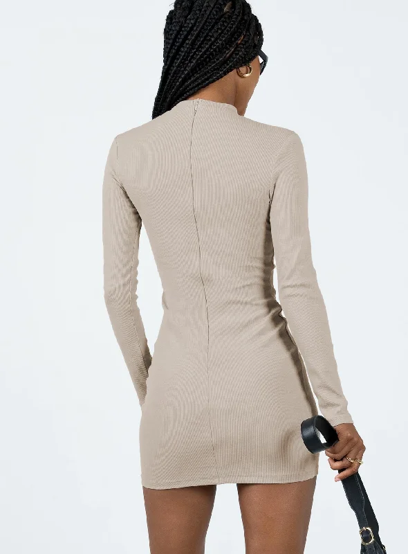 Diani Long Sleeve Mini Dress Beige