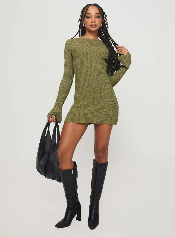 Osment Long Sleeve Knit Mini Dress Olive