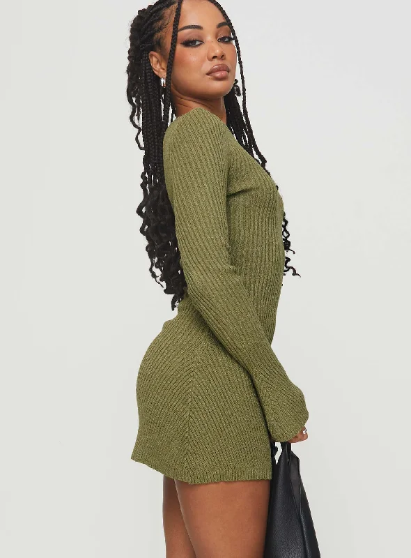 Osment Long Sleeve Knit Mini Dress Olive