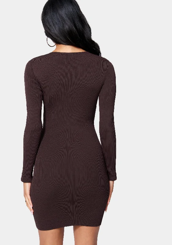 Plunge Neck Lace Up Sweater Dress