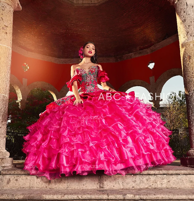 Ruffled Floral Charro Quinceanera Dress by Ragazza M44-144